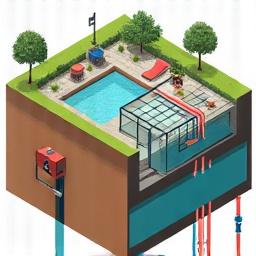 Schema di un impianto geotermico in un giardino