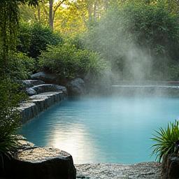 Piccola piscina termale integrata nel giardino